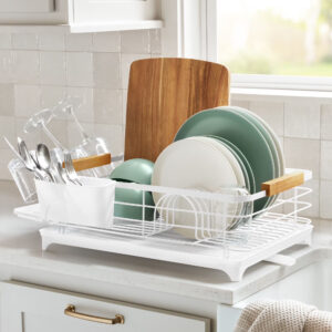 Modern Dish Rack With Utensil Caddy and Glassware Holder – Nuvero Homz